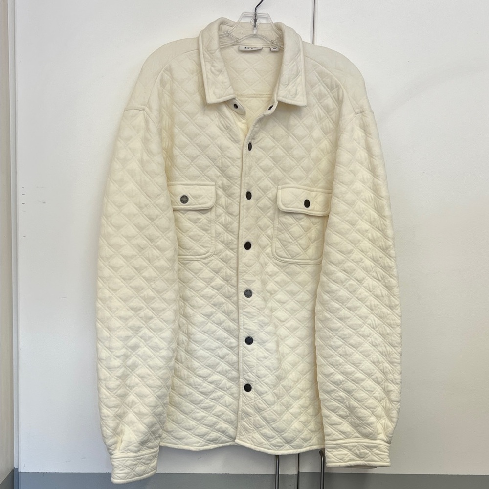 Rowm Men's Cream Off-White Quilted Jacket Coat Causal Men 2XL